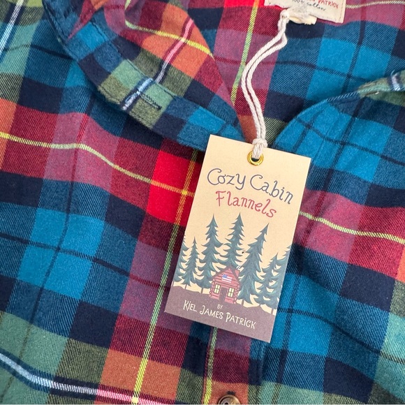 NWT Kiel James Patrick Size L Flannel Tartan Plaid Dress Tie Waist Pockets - Picture 5 of 15